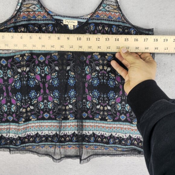 Lily White Blouse Womens M Multicolor Bohemian Chiffon/Lace Combo Strappy V-Neck - Picture 4 of 6